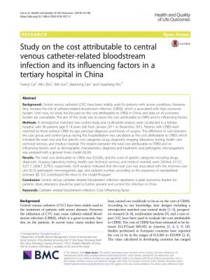 Study on the Cost Attributable to Central Venous Catheter-Related