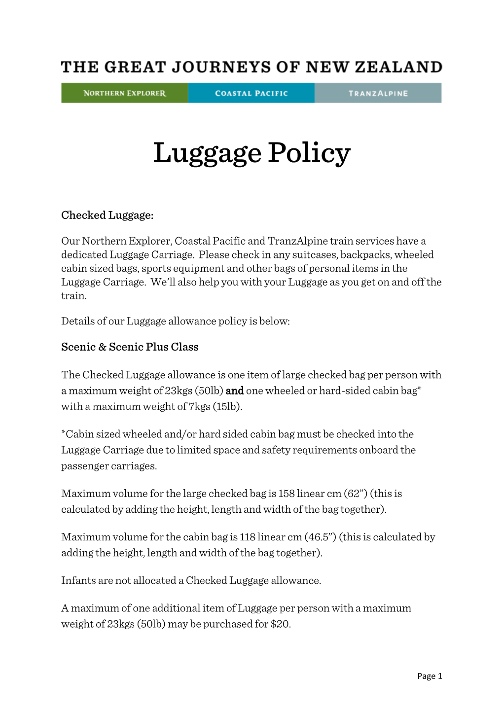 Luggage Policy