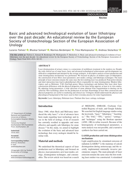 Basic and Advanced Technological Evolution of Laser Lithotripsy Over the Past Decade: an Educational Review by the European Soci