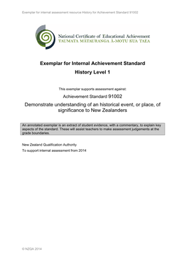 Internal Assessment Resource History for Achievement Standard 91002
