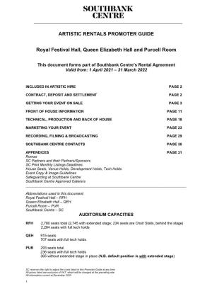 ARTISTIC RENTALS PROMOTER GUIDE Royal Festival Hall, Queen