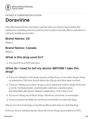 Doravirine | Memorial Sloan Kettering Cancer Center