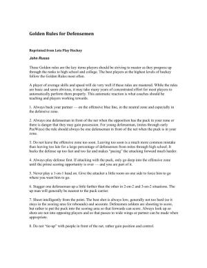 Golden Rules for Defensemen