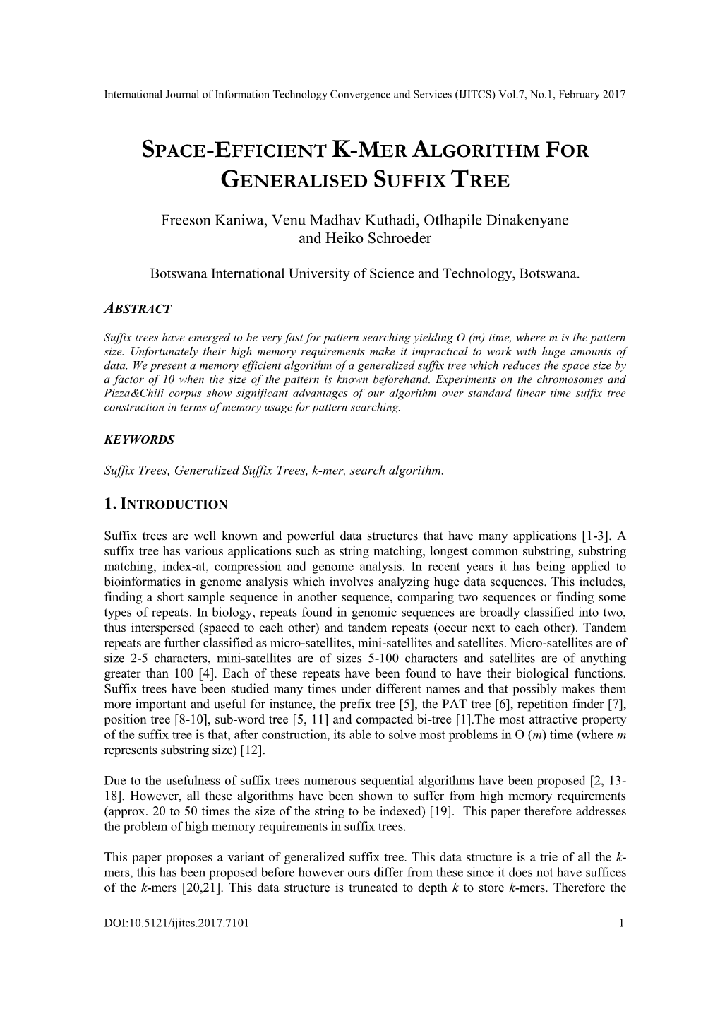 Space-Efficient K-Mer Algorithm for Generalised Suffix Tree