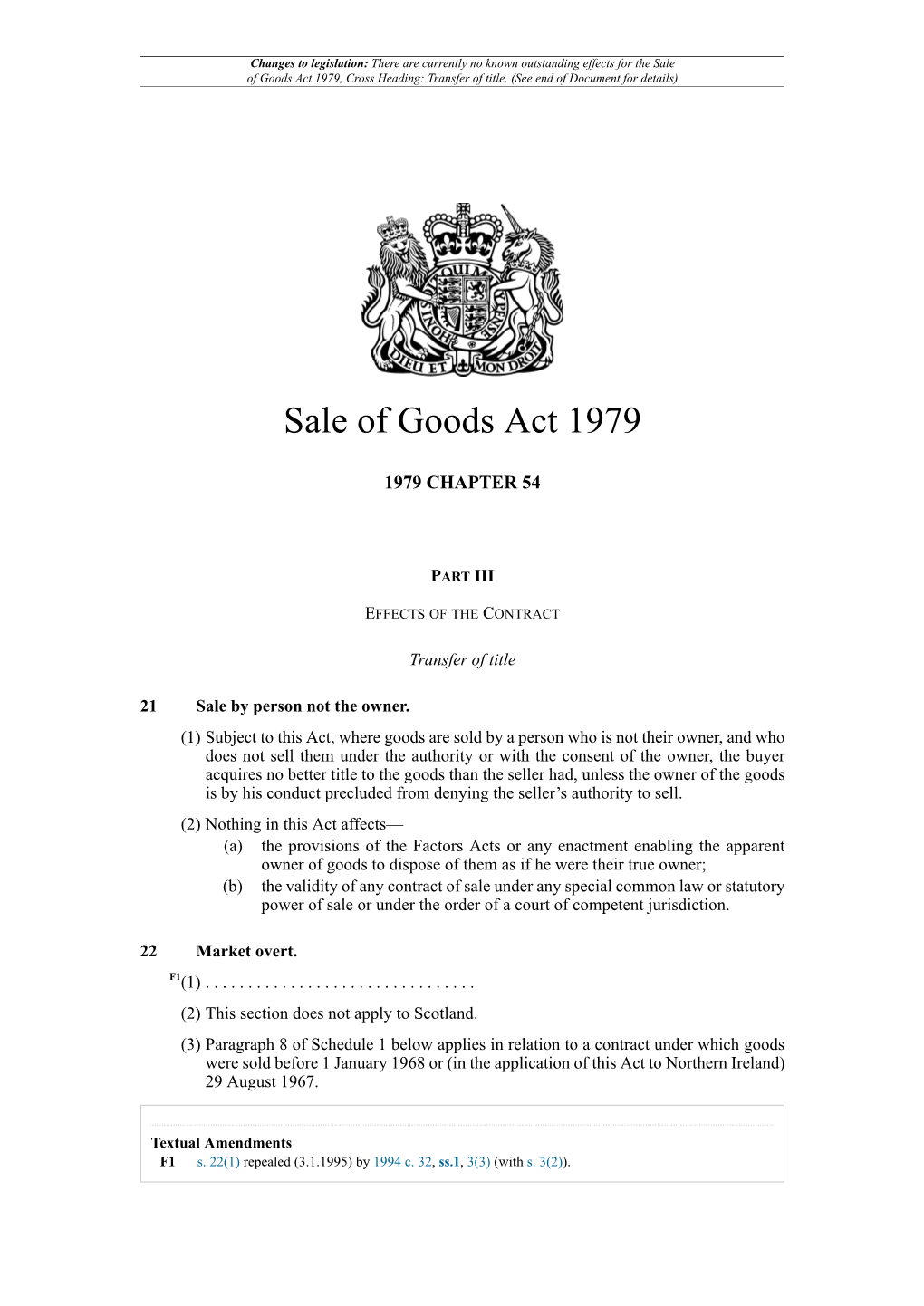 Sale of Goods Act 1979, Cross Heading: Transfer of Title