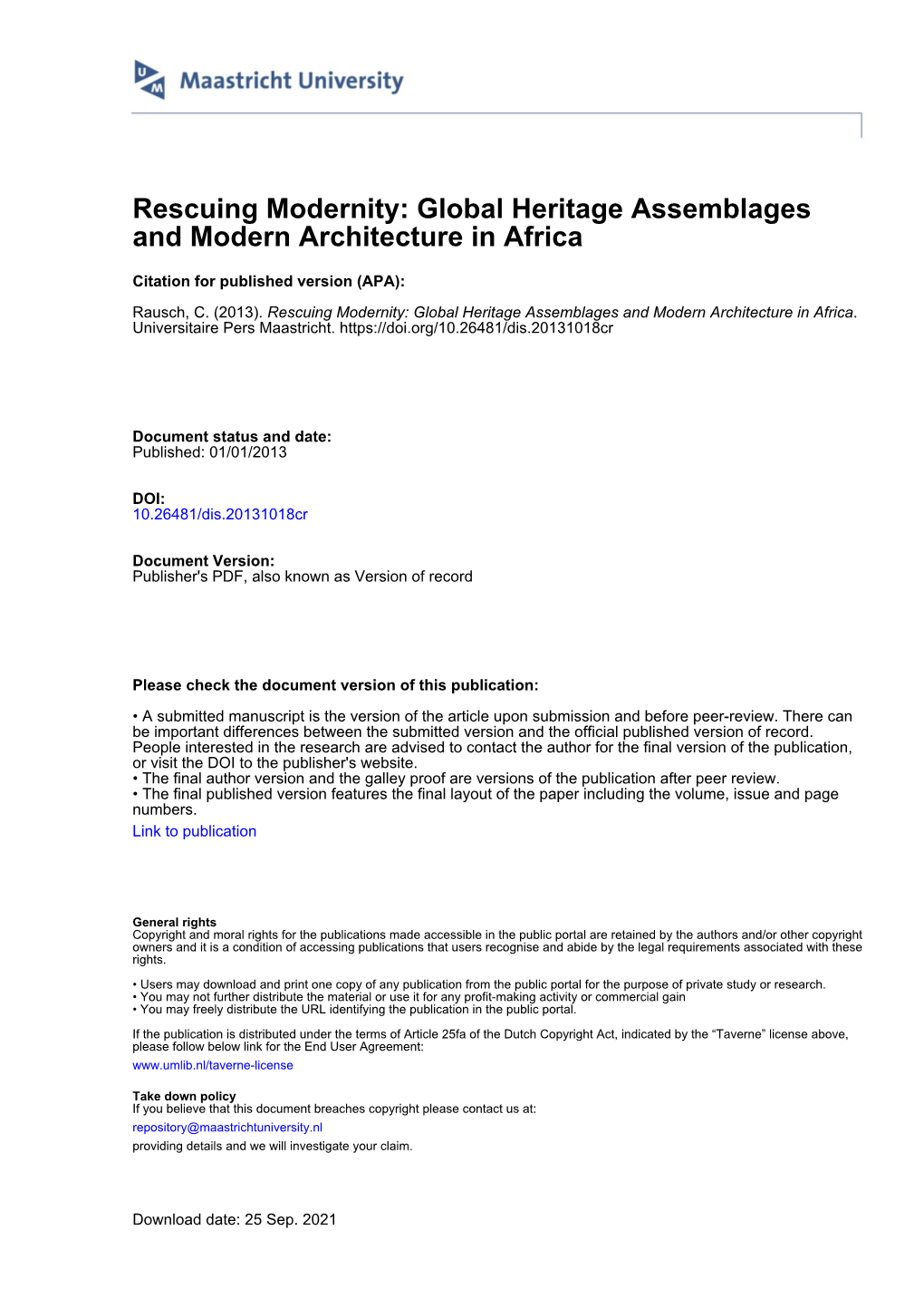 Global Heritage Assemblages and Modern Architecture in Africa