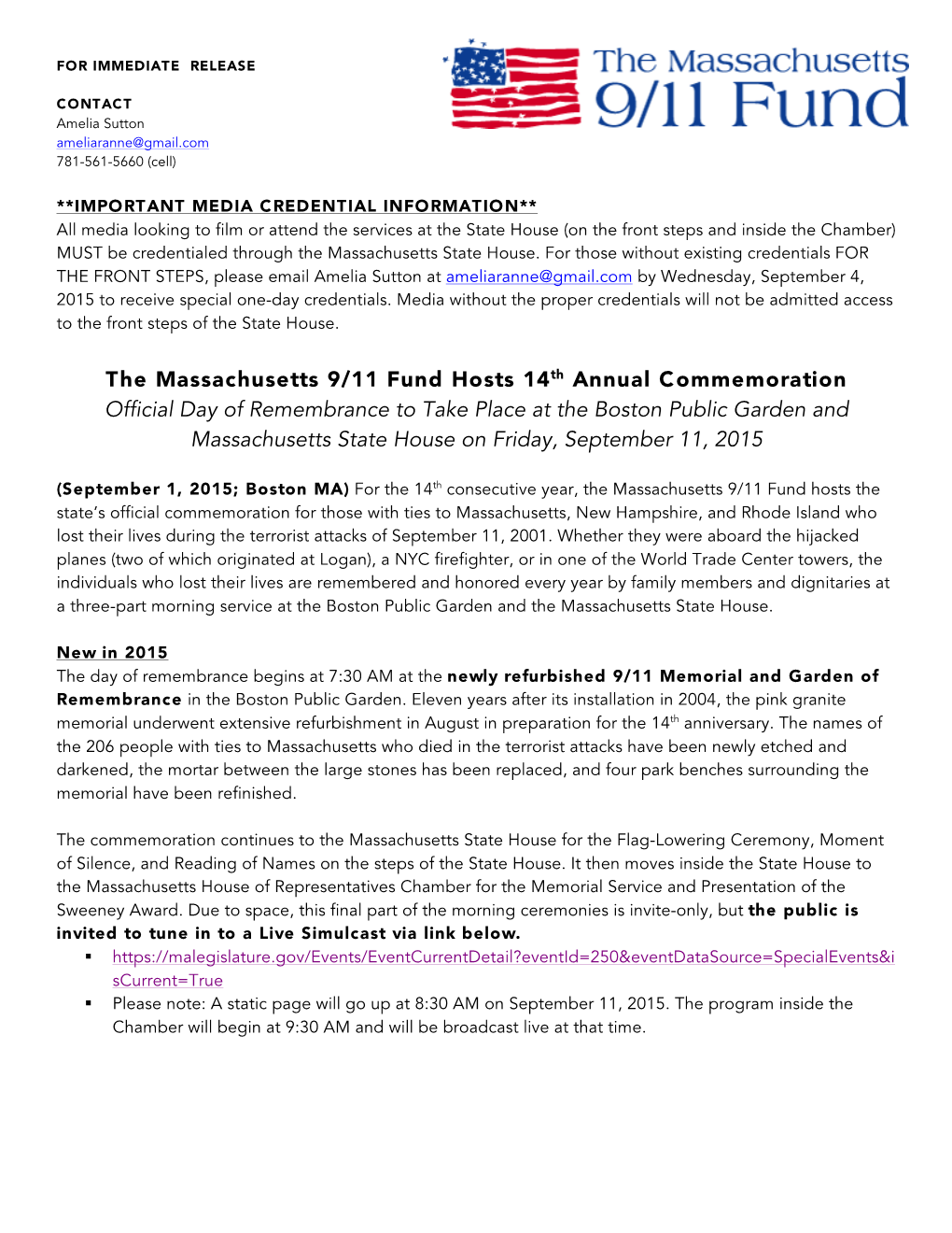 The Massachusetts 9/11 Fund Hosts 14Th Annual Commemoration