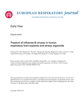 Tropism of Influenza B Viruses in Human Respiratory Tract Explants and Airway Organoids