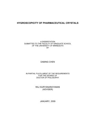 Hygroscopicity of Pharmaceutical Crystals