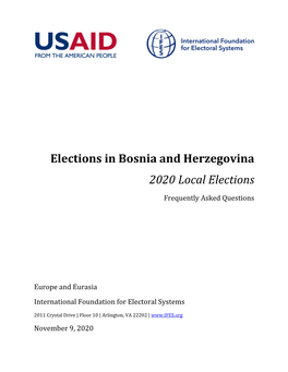 IFES Faqs Elections in Bosnia and Herzegovina: 2020 Local Elections