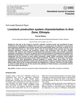 Livestock Production System Characterization in Arsi Zone, Ethiopia