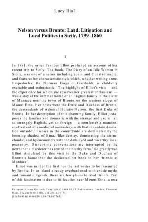 Nelson Versus Bronte: Land, Litigation and Local Politics in Sicily, 1799–1860