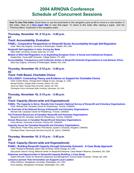 2004 ARNOVA Conference Schedule of Concurrent Sessions
