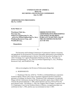 Order: Warehouse Club, Inc., Wavemat, Inc., Wilson Lee Engineering Co., Inc. (N/K/A Lee Wilson Engineering Co., Inc.), Winthrop