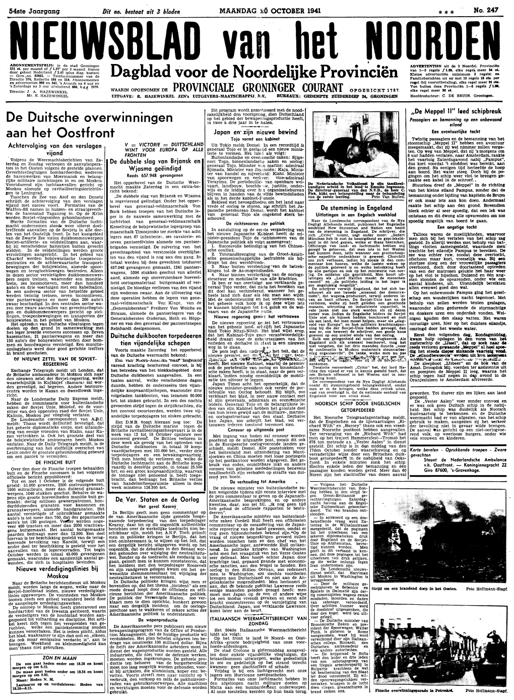 NIEUWSBLAD VAN HET NOORDEN VAN MAANDAG 20 OCTOBER 1941 EERSTE BLAD Noodzakelijke Overweging Is Het Vanzelfsprekend Dat Wij Reeds Thans N.S.B