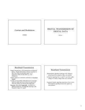 Carriers and Modulation DIGITAL TRANSMISSION of DIGITAL DATA