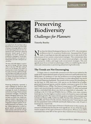 Preserving Biodiversity Challenges for Planners