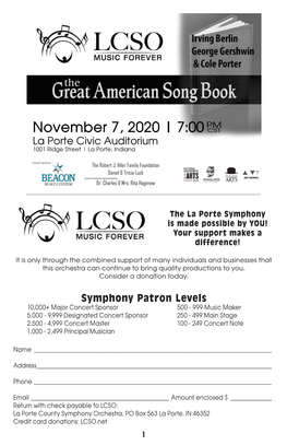 November 7, 2020 | 7:00 CST La Porte Civic Auditorium 1001 Ridge Street | La Porte, Indiana