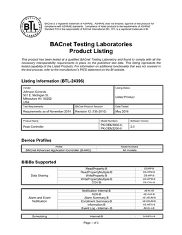 Bacnet Testing Labs Product Listing