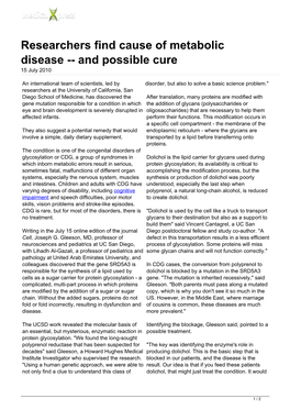 Researchers Find Cause of Metabolic Disease -- and Possible Cure 15 July 2010