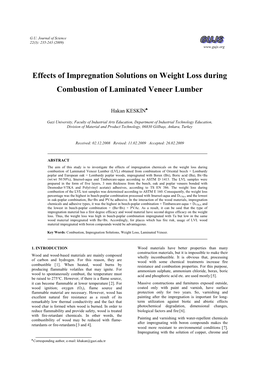 Effects of Impregnation Solutions on Weight Loss During Combustion of Laminated Veneer Lumber � Hakan�KESKĐN ♠