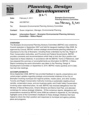Brampton Environmental Planning Advisory Committee A20 BEPAC Date: Fttuua/L, &^J Brampton Environmental Planning Advisory Committee