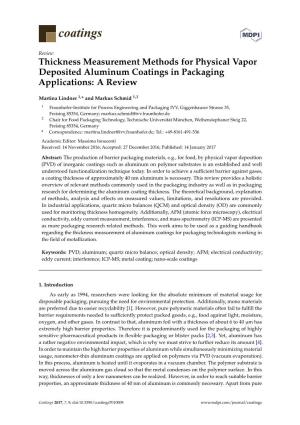 Thickness Measurement Methods for Physical Vapor Deposited Aluminum Coatings in Packaging Applications: a Review