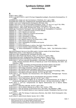 Synthesis Edition 2009 Autorenkatalog