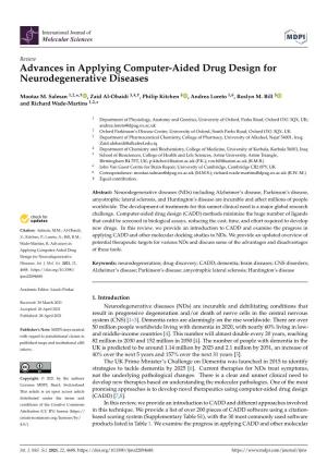 Advances in Applying Computer-Aided Drug Design for Neurodegenerative Diseases