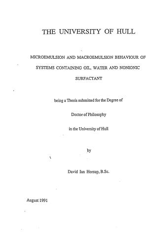 Microemulsion and Macroemulsion Behaviour of Systems Containing Oil