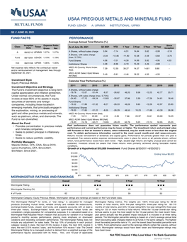 USAA Precious Metals and Minerals Fund Fact Sheet