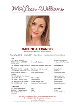 DAPHNE ALEXANDER Representation: Alexandra Mclean-Williams