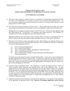 Instructions for Fcc 303-S Application for Renewal of Broadcast Station License