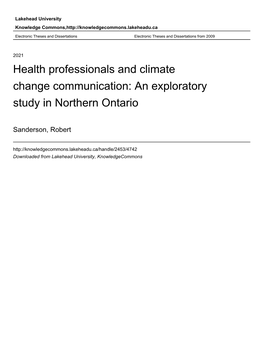 Health Professionals and Climate Change Communication: an Exploratory Study in Northern Ontario