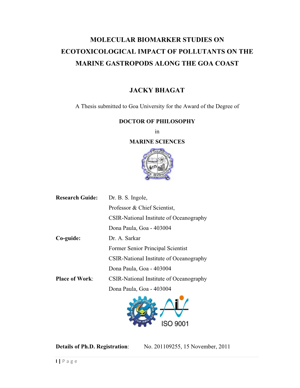 Molecular Biomarker Studies on Ecotoxicological Impact of Pollutants on the Marine Gastropods Along the Goa Coast