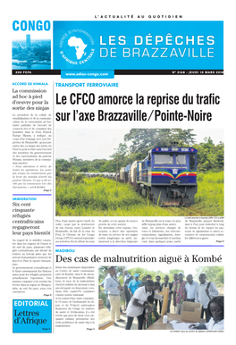 Le CFCO Amorce La Reprise Du Trafic Sur L'axe Brazzaville / Pointe-Noire