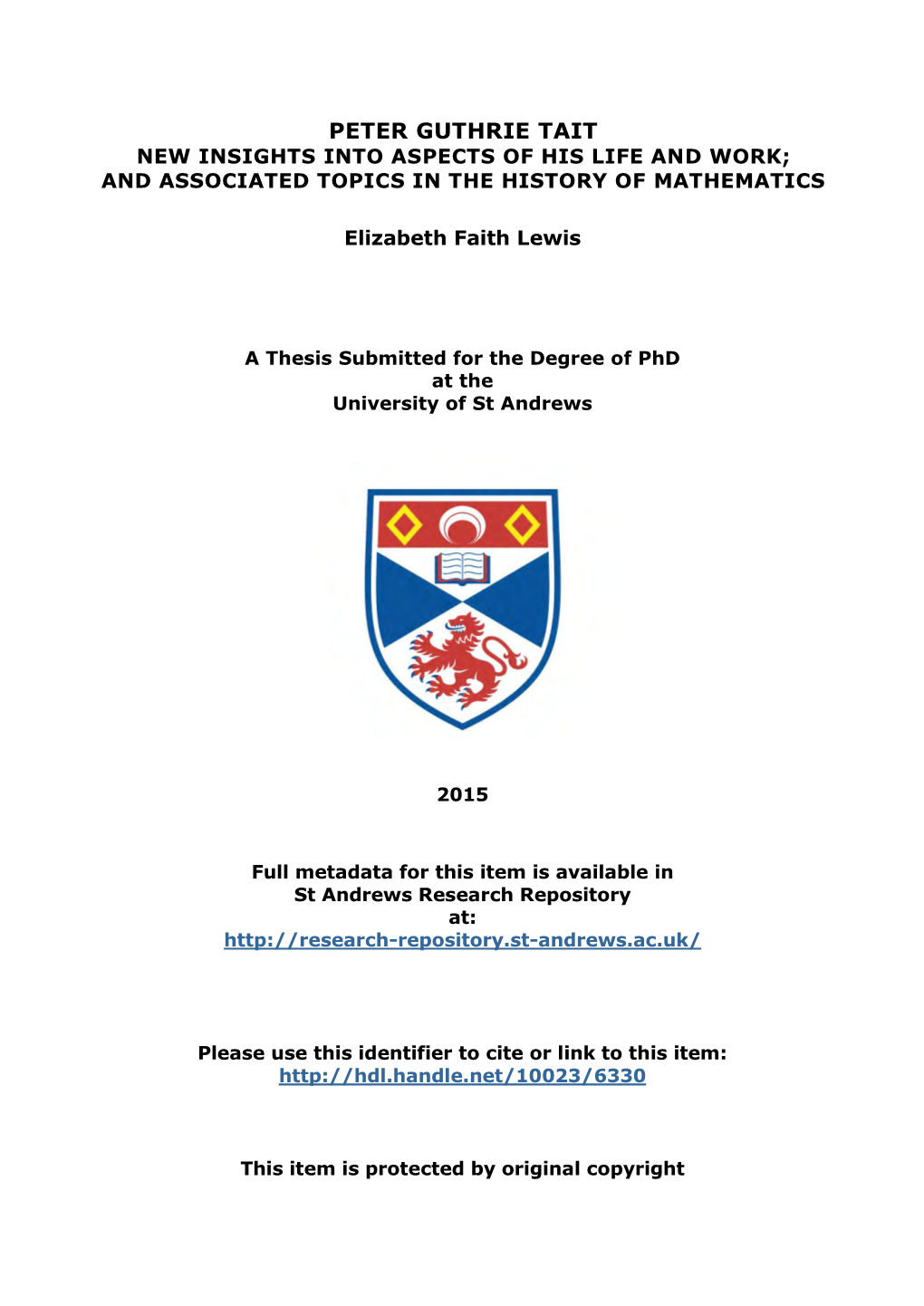 Elizabeth F. Lewis Phd Thesis