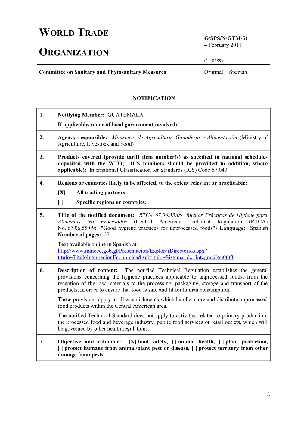 G/SPS/N/GTM/51 Page 1