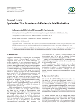 Synthesis of New Benzofuran-2-Carboxylic Acid Derivatives