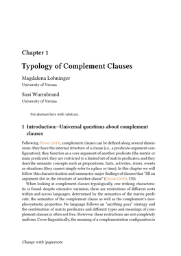 Chapter 1 Typology of Complement Clauses Magdalena Lohninger University of Vienna Susi Wurmbrand University of Vienna