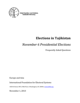 Elections in Tajikistan November 6 Presidential Elections