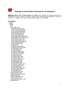 (2003) Catalogo De Autoridades Taxonomicas De Coleoptera