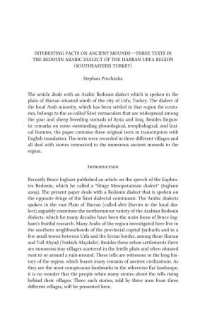 Interesting Facts on Ancient Mounds—Three Texts in the Bedouin Arabic Dialect of the Harran-Urfa Region (Southeastern Turkey)