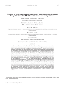 Evaluation of Three-Beam and Four-Beam Profiler Wind Measurement Techniques Using a Five-Beam Wind Profiler and Collocated Meteorological Tower