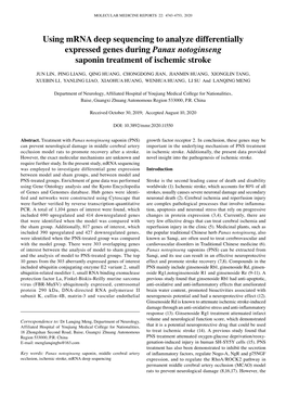 Using Mrna Deep Sequencing to Analyze Differentially Expressed Genes During Panax Notoginseng Saponin Treatment of Ischemic Stroke