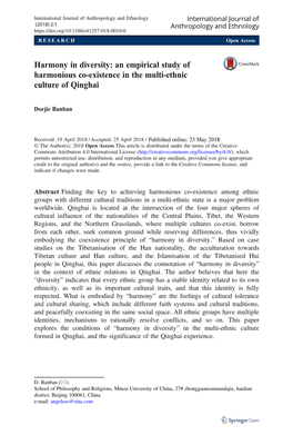 An Empirical Study of Harmonious Co-Existence in the Multi-Ethnic Culture of Qinghai