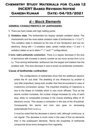 Ganesh Kumar Date:- 04/03/2021 D – Block Elements