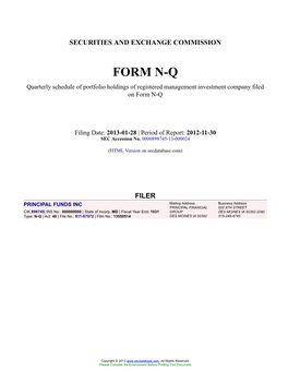FUNDS INC Form NQ Filed 2013-01-28