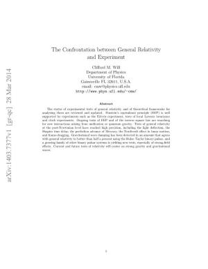 The Confrontation Between General Relativity and Experiment