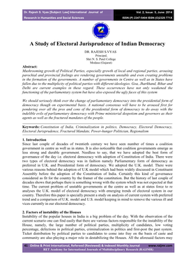 A Study of Electoral Jurisprudence of Indian Democracy
